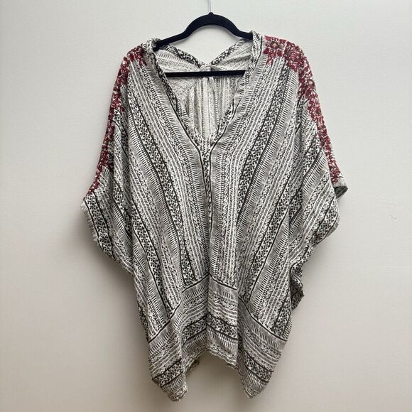 Free People FP Women S Oversized V-Neck Kaftan Top Embroidered Tribal Beat Boho - Picture 1 of 7